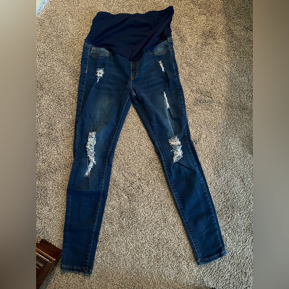 Maternity Distressed Blue Jeans